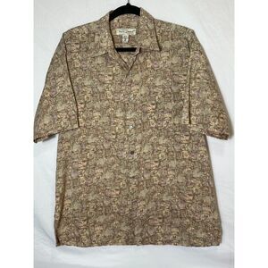 Tori Richard Men's Aloha Hawaiian Camp Button Down Shirt Brown Tribal Size M